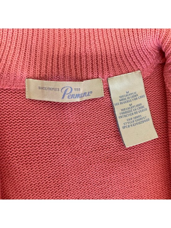Coral Pink Embroidered Knit Cardigan Jacket, Medium, Penman's,Grandmacore - Picture 4 of 7